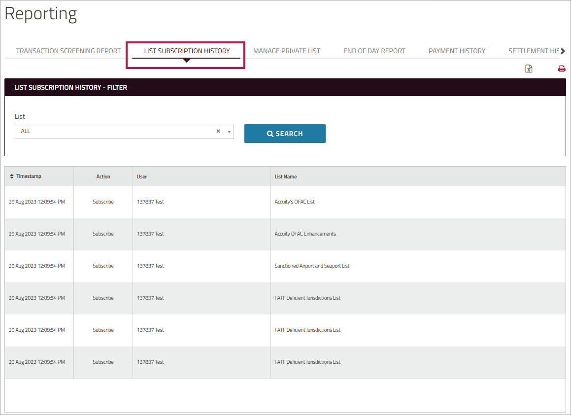List Subscription History